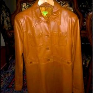 Tan leather long jacket